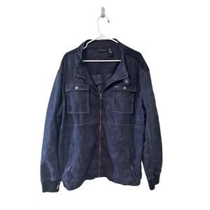A Tiziano Men’s Navy Blue Jacket XXL Pockets Canvas Zip Up Designer